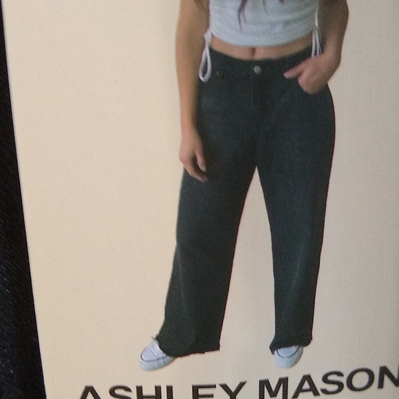 Ashley Mason 90s wide legs black jeans Size 31 hi rise raw hem - Picture 2 of 9